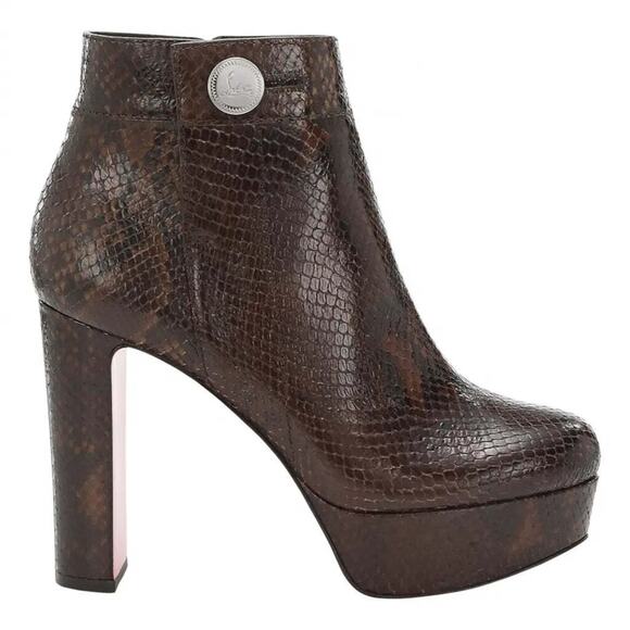 Christian Louboutin Janis Boot Alta 120 Dark Brown Platform Ankle Heel Boot 37 - Picture 1 of 12